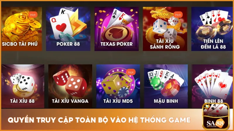 Sau khi hoàn tất việc đăng nhập Sa88 bạn sẽ được tham gia tất cả trò chơi